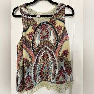 Bila Multicolor Paisley Double Layered Flowy Sleeveless Top. Size XL